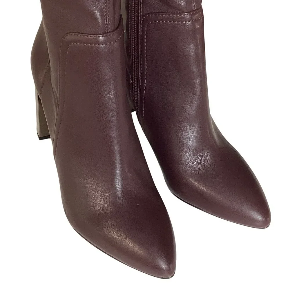 Franco Sarto Kolette Burgundy Metallic Block Heel Pointed Toe Tall Boots 8M